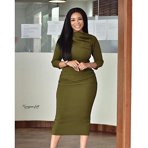 

Women's Bodycon Dress - 3/4 Length Sleeve Solid Colored Basic Daily Wear Slim Green S M L XL XXL XXXL