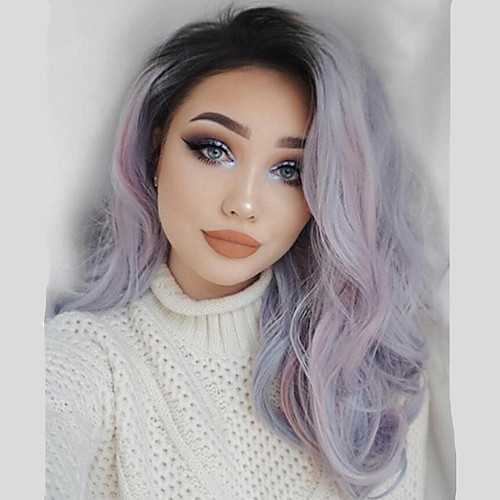 

Synthetic Wig Loose Curl With Bangs Wig Medium Length Black / Blue Synthetic Hair 65 inch Women's Women curling Blue