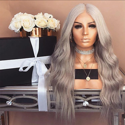 

Synthetic Lace Front Wig Body Wave Middle Part Lace Front Wig Long Grey Synthetic Hair 18-24 inch Women's Heat Resistant Party Synthetic Dark Gray