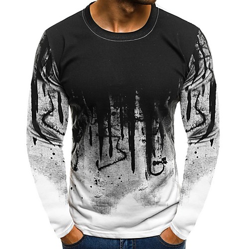 

Men's Graphic Print T-shirt Daily Round Neck White / Red / Army Green / Gray / Spring / Fall / Long Sleeve