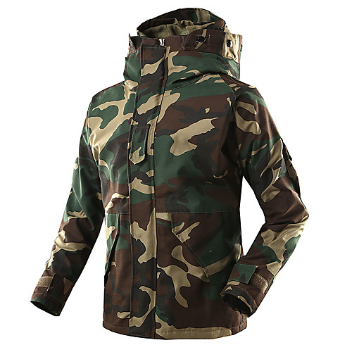

Men's Hunting Jacket Outdoor Thermal Warm Waterproof Windproof Breathable Autumn / Fall Winter Camo Windbreaker Softshell Jacket Top Fleece Camping / Hiking Hunting Fishing Hunter Green