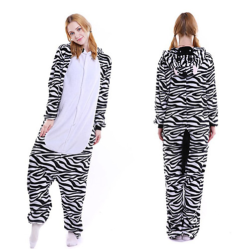 

Adults' Kigurumi Pajamas Zebra Onesie Pajamas Flannelette Black / White Cosplay For Men and Women Animal Sleepwear Cartoon Festival / Holiday Costumes