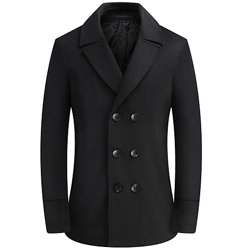 

Men's Daily Basic Winter Long Pea Coat, Solid Colored Stand Long Sleeve Polyester Black / Navy Blue / Gray