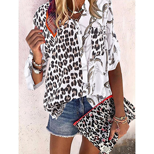 

Women's Leopard Blouse Causal Daily V Neck White / Black / Army Green / Gray
