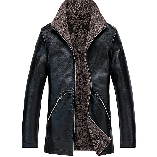 

Men's Daily Fall & Winter Regular Leather Jacket, Solid Colored Stand Long Sleeve PU Wine / Black / Yellow