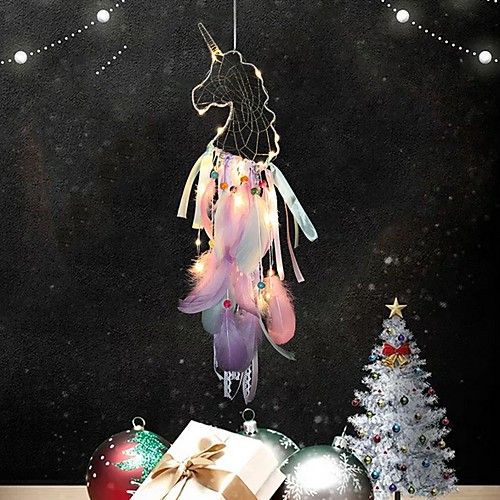 

Led Boho Dream Catcher Handmade Gift Wall Hanging Decor Art Ornament Craft Feather Unicorn 5815cm for Kids Bedroom Wedding Festival