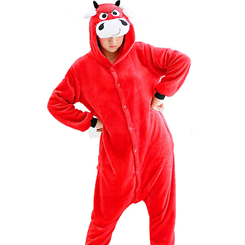 

Adults' Kigurumi Pajamas Milk Cow Onesie Pajamas Flannelette Red Cosplay For Men and Women Animal Sleepwear Cartoon Festival / Holiday Costumes