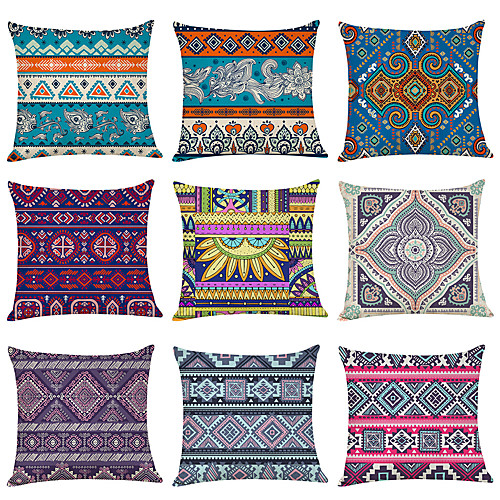 

Set of 9 Linen Pillow Cover, Geometric Lines / Waves Fashion Boho Throw Pillow