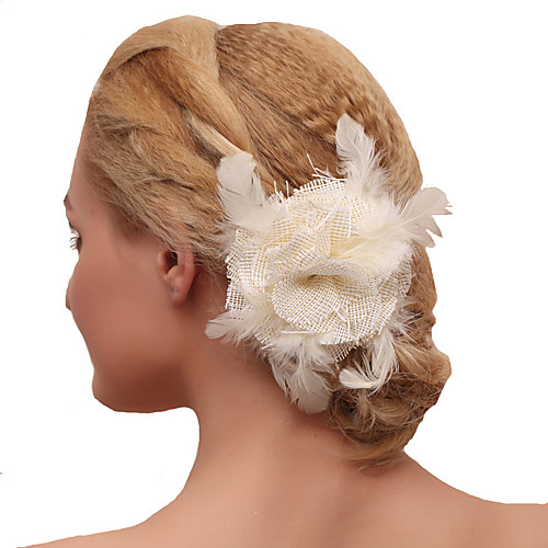 

Feathers / Fabrics Flowers with Feather / Floral 1 Piece Wedding Headpiece