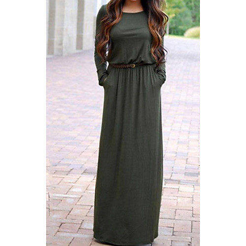 

Women's Shift Dress Black Purple Red Green Long Sleeve Solid Colored Print Round Neck Elegant S M L XL
