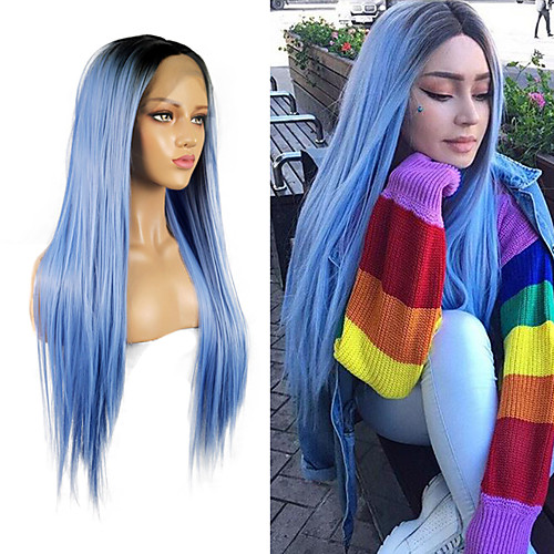

Synthetic Lace Front Wig Straight Matte Rihanna Middle Part Free Part Lace Front Wig Long Black / Smoke Blue Synthetic Hair 26 inch Women's Cosplay Heat Resistant Party Blue