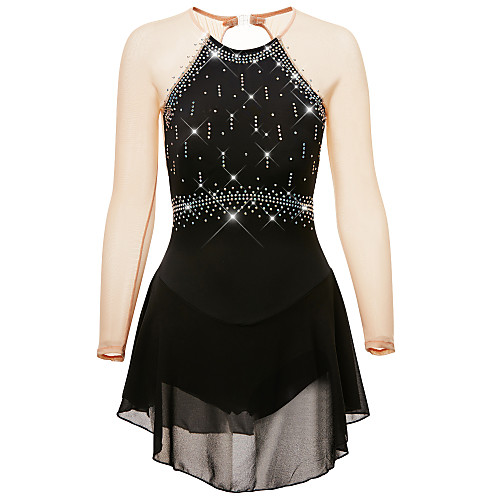 

Figure Skating Dress Women's Girls' Ice Skating Dress Black Open Back High Elasticity Training Competition Skating Wear Quick Dry Anatomic Design Classic Long Sleeve Ice Skating Outdoor Exercise