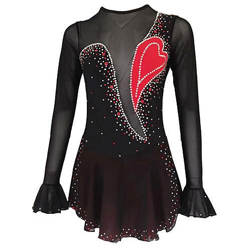 

21Grams Figure Skating Dress Women's Girls' Ice Skating Dress Black Spandex Micro-elastic Training Skating Wear Classic Crystal / Rhinestone Long Sleeve Ice Skating Figure Skating