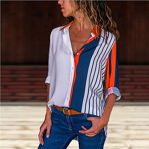 

Women's Striped Floral Blouse Daily Shirt Collar White / Red