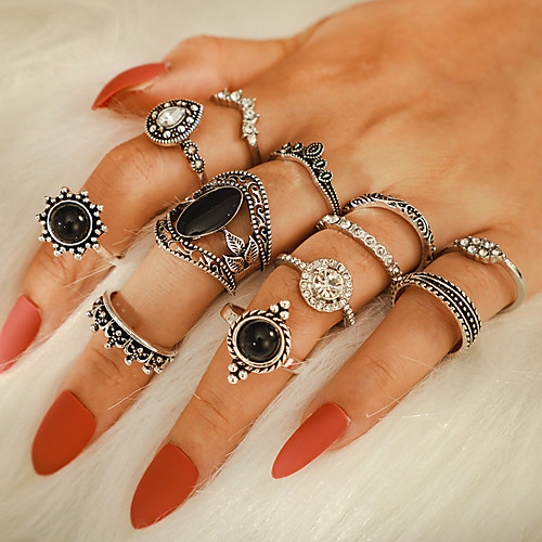 

Women's Ring Ring Set 12pcs Silver Rhinestone Alloy irregular Vintage Trendy Fashion Daily Street Jewelry Vintage Style Crown Pear