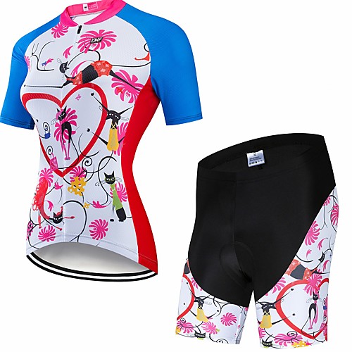 

CAWANFLY Women's Short Sleeve Cycling Jersey with Shorts Winter Spandex Lycra RedBlue Cat Floral Botanical Bike Clothing Suit 3D Pad Quick Dry Sports Cat Mountain Bike MTB Road Bike Cycling Clothing