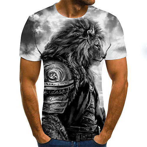 

Men's T shirt Graphic 3D Plus Size Print Short Sleeve Daily Tops Basic Exaggerated Gray