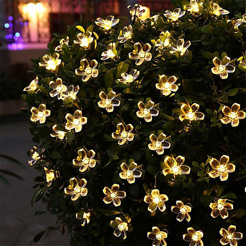 

5m Cherry Blossoms String Lights 20 LEDs 1Set Mounting Bracket Warm White RGB White Blue Waterproof Solar Outdoor Night Light Cute Solar Powered 1 set