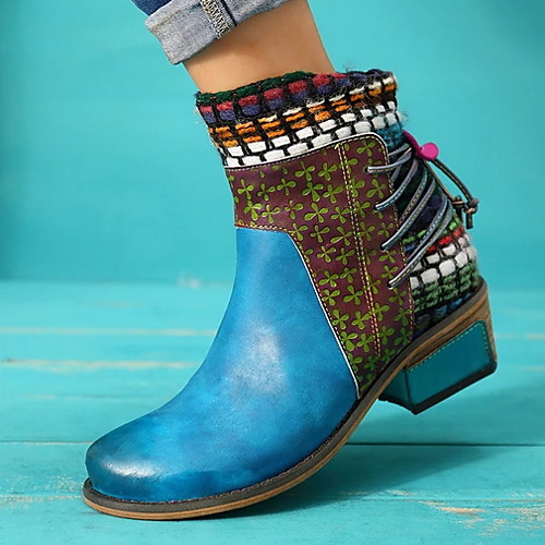 

Women's Boots Cowboy Western Boots Chunky Heel Round Toe Booties Ankle Boots Daily PU Geometric Blue / Booties / Ankle Boots / Booties / Ankle Boots
