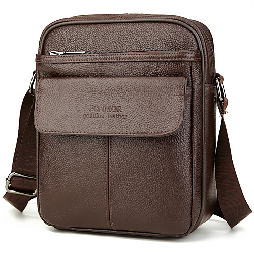 

Men's Zipper Cowhide Briefcase Solid Color Black / Coffee