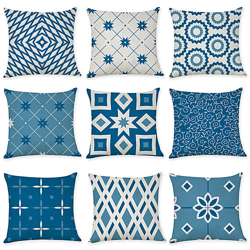 

Set of 9 Linen Pillow Cover, Geometric Pattern Geometic Leisure Modern Throw Pillow