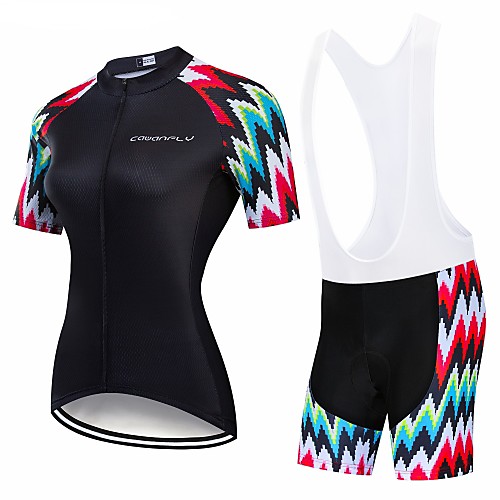 

CAWANFLY Women's Short Sleeve Cycling Jersey with Bib Shorts Black Geometic Bike Clothing Suit 3D Pad Quick Dry Winter Sports Spandex Lycra Geometic Mountain Bike MTB Road Bike Cycling Clothing