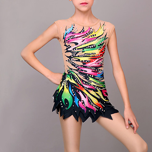 

Rhythmic Gymnastics Leotards Artistic Gymnastics Leotards Women's Girls' Leotard High Elasticity Handmade Rainbow Sleeveless Competition Dance Rhythmic Gymnastics Training Artistic Gymnastics Black