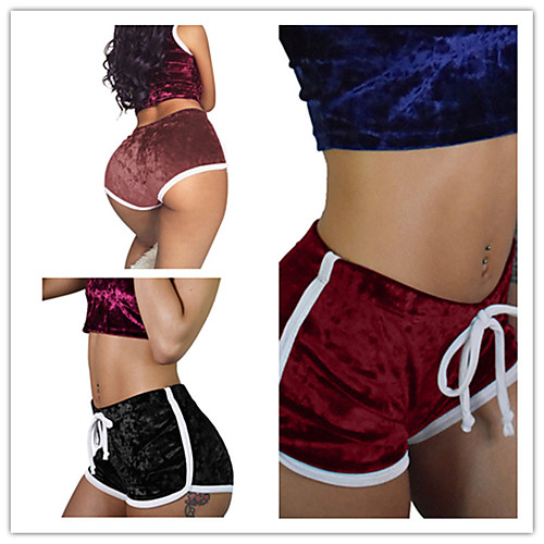 

Women's Running Shorts Streetwear Athletic Shorts Side-Stripe Split Drawstring Velour Sports Shorts Bottoms Running Fitness Breathable Warm Soft Solid Colored Fashion Wine Black Pink / Velvet