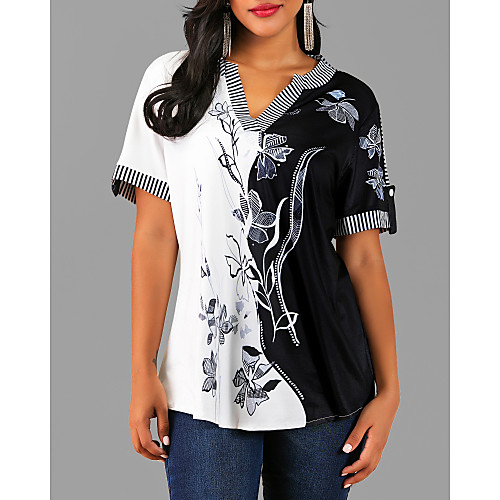 

Women's Floral Blouse Street chic Daily Wear V Neck Black