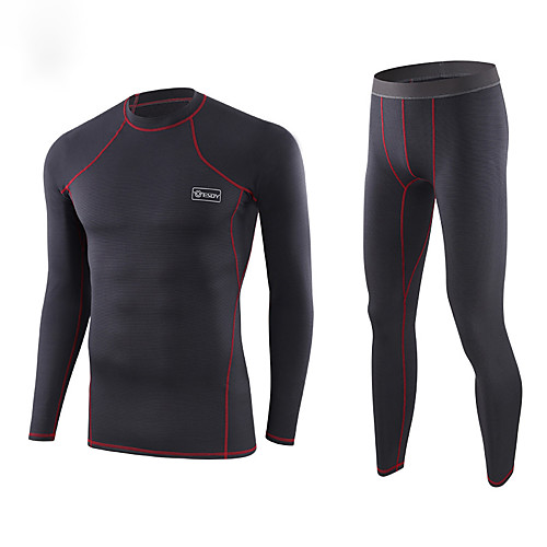 

Men's Hunting T-shirt Outdoor Thermal Warm Windproof Breathable Quick Dry Fall Winter Solid Colored Clothing Suit Cotton Camping / Hiking Hunting Fishing Black Grey / 2pcs