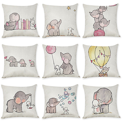 

Set of 9 Linen Pillow Cover, Animal Graphic Prints Casual European Throw Pillow