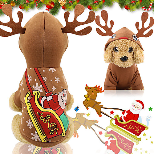

Dog Cat Hoodie Vest Christmas Christmas Dog Clothes Puppy Clothes Dog Outfits Brown Costume for Girl and Boy Dog Polyester Canvas Mixed Material XS S M L XL XXL