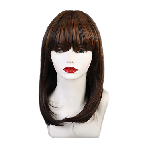 

Synthetic Wig Ombre Matte Natural Straight Avril With Bangs Wig Ombre Medium Length Light Brown / Auburn Synthetic Hair 14 inch Women's Synthetic New Fashion Brown Ombre EMMOR / African American Wig