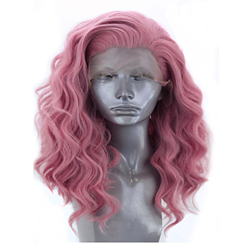 

Synthetic Lace Front Wig Wavy Side Part Lace Front Wig Short PinkRed Synthetic Hair 12-16 inch Women's Adjustable Heat Resistant Party Pink