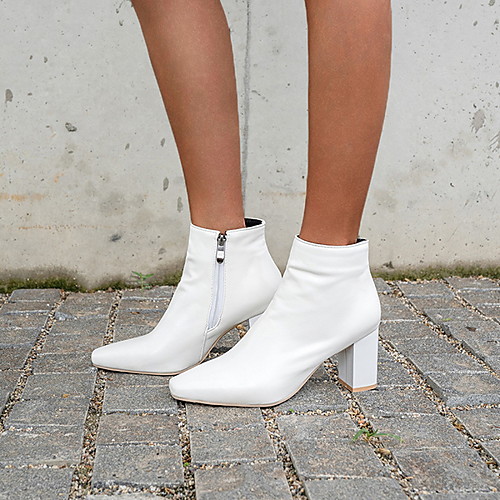 

Women's Boots Chunky Heel Square Toe PU Booties / Ankle Boots Winter Black / White