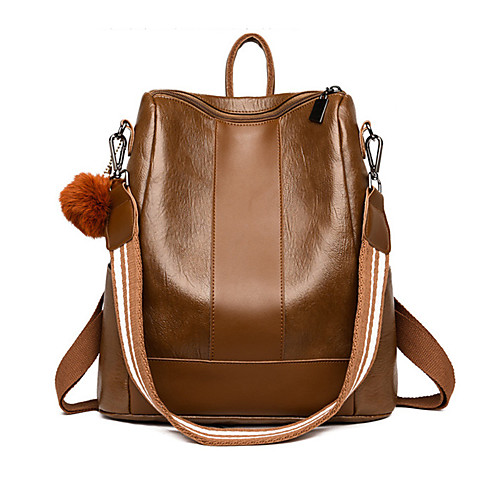 

Large Capacity Polyester PU Zipper Commuter Backpack Solid Color Daily Black / Brown
