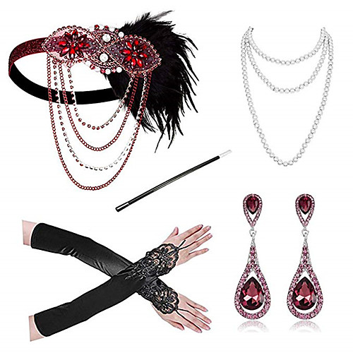 

The Great Gatsby Vintage 1920s The Great Gatsby Gloves Necklace Flapper Headband Women's Feather Costume Necklace Earrings Green / Red / Blue Vintage Cosplay Festival / Headwear / Headwear
