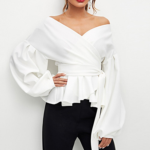 

Women's Solid Colored Blouse Basic Daily Off Shoulder White / Black / Green
