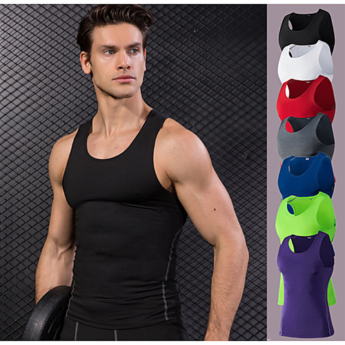 

YUERLIAN Men's Running Base Layer Compression Tank Top Athletic Summer Elastane Quick Dry Anatomic Design Stretchy Exercise & Fitness Racing Basketball Running Sportswear Solid Colored Plus Size Tank