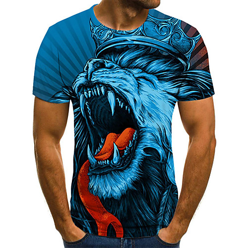 

Men's 3D Graphic Lion Print T-shirt Street chic Punk & Gothic Going out Club Round Neck Blue / Short Sleeve / Animal