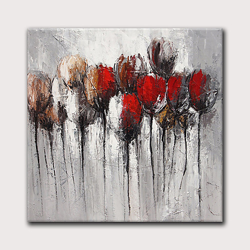 

Oil Painting Hand Painted Square Abstract Floral / Botanical Modern Rolled Canvas (No Frame)