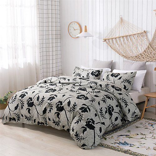 

Black Flower Print 3 Pieces Bedding Set Duvet Cover Set Modern Comforter Cover-3 Pieces-Ultra Soft Hypoallergenic Microfiber Include 1 Duvet Cover and 1 or2 Pillowcases