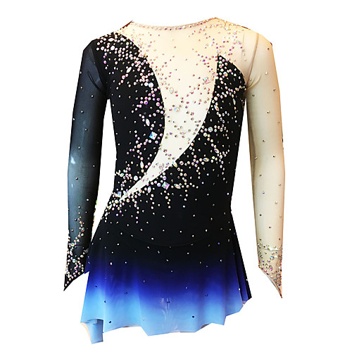 

21Grams Figure Skating Dress Women's Girls' Ice Skating Dress Black / White Spandex Micro-elastic Training Skating Wear Classic Crystal / Rhinestone Long Sleeve Ice Skating Figure Skating