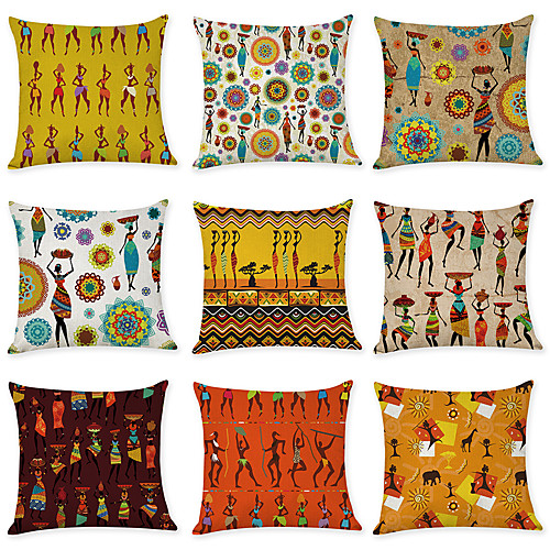 

Set of 9 Linen Pillow Cover, Graphic Prints Printing Classic Traditional Throw Pillow
