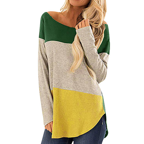 

Women's T shirt Dress Tunic T shirt Color Block Long Sleeve Patchwork Round Neck Tops Basic Basic Top Blue Khaki Green