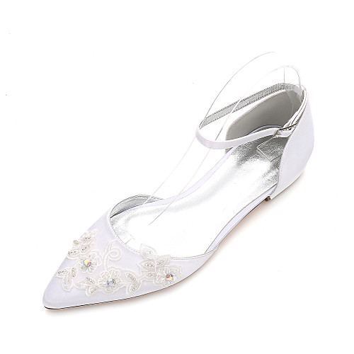 

Women's Wedding Shoes Glitter Crystal Sequined Jeweled Flat Heel Pointed Toe Classic Sweet Wedding Party & Evening Satin Rhinestone Sparkling Glitter Stitching Lace Solid Colored White Ivory