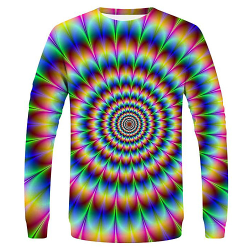 

Men's Graphic Print T-shirt Street chic Exaggerated Daily Holiday Round Neck Rainbow / Spring / Fall / Long Sleeve
