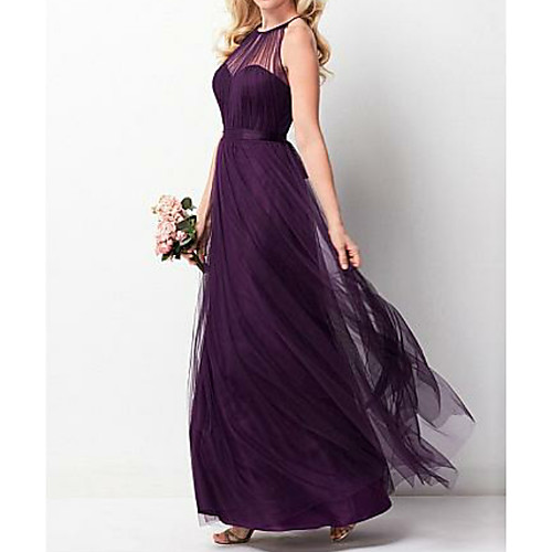 

A-Line Halter Neck Floor Length Chiffon Bridesmaid Dress with