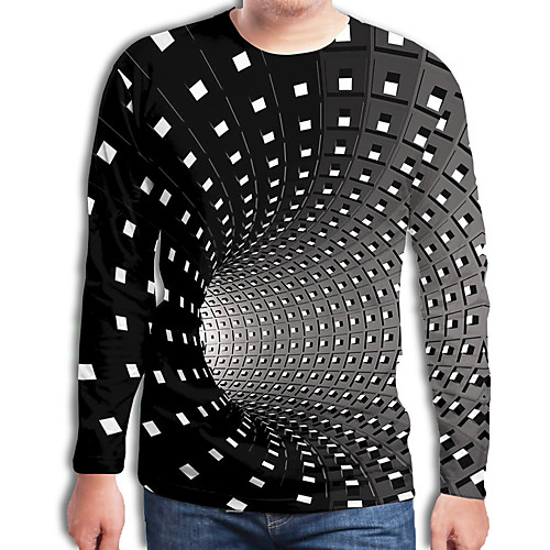 

Men's T shirt Graphic Geometric 3D Plus Size Print Long Sleeve Daily Tops Streetwear Exaggerated Black