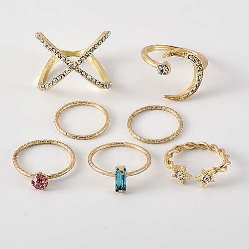 

Women's Ring Ring Set 7pcs Gold Rhinestone Alloy irregular Simple Classic Trendy Daily School Jewelry Classic Moon Star